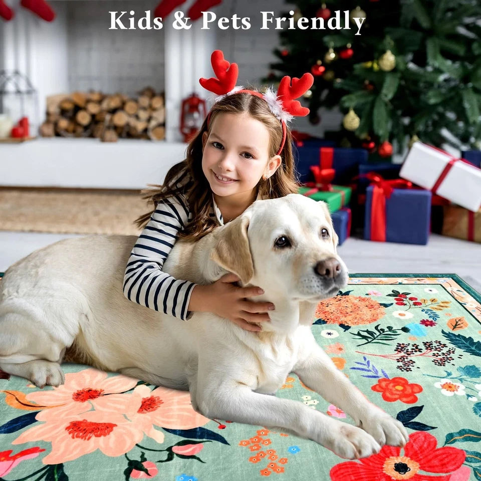 Alfombra Floral 5x7 para Dormitorio de Niñas, Alfombras Lavables a Máquina con Ba... Foto 4 de 4