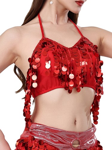 Damen Camisole Schnürung Tanzkleidung Tanz bauchfreie Tops Bühne Pailletten Party glänzend Show - Bild 28 von 99