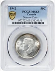 1942 Canada Silver Half Dollar /Fifty Cents Coin PCGS MS-63 (Rare-Narrow Date)