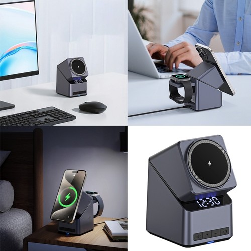 Fast 15W Charging Station Touch Controlled Rotation Phone Holder Time Display - Picture 2 of 8