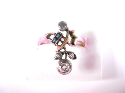Anillo Art Nouveau Oro 585 con Diamantes y Zafiros, 3,57 g
