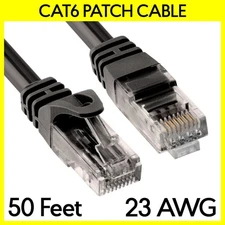 50 FT Cat6 Ethernet Patch Cord Black LAN Cat 6 Cable RJ45 Internet Router Cable