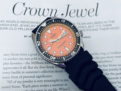 Seiko SKX011J 7S26-0020 économies avec cadran orange, voiture. Plongeur, 21J original excellent état