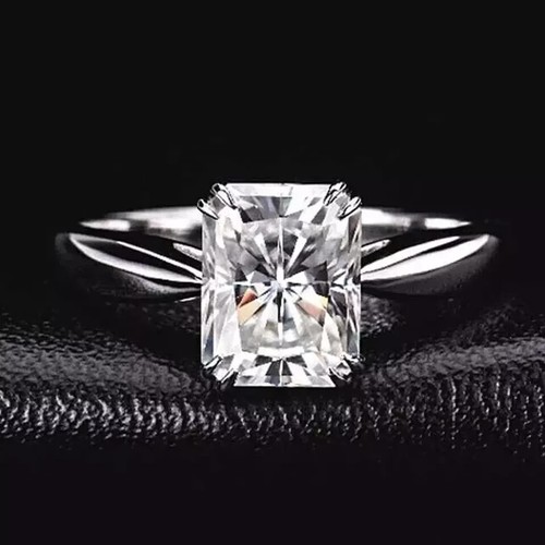 Radiant Cut Moissanite 9x7 mm Solitaire Engagement Ring 14K White Gold Plated - Picture 3 of 7