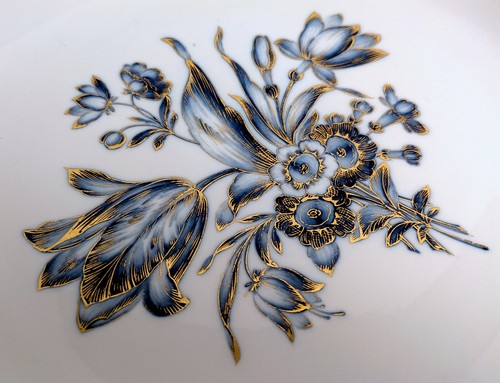 Große MEISSEN Platte Servierplatte 19. Jh Blau Blumen Insekten GOLD 38,5 cm - Bild 13 von 24