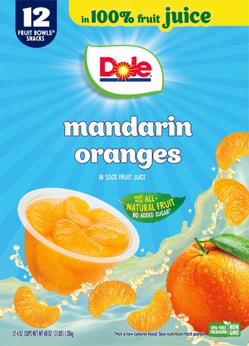 Dole Fruit Bowls Mandarin Oranges in 100% Fruit Juice, 4 oz (12 Cups)