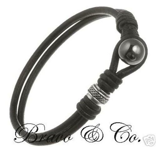 ANKLET Men Bracelet Sterling Silver Leather Hematite 3AB-012 - Bild 1 von 3