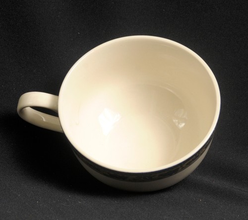 Pair Santa Anita Stoneware White Tea Cups Gold Blue Green Floral Border Mexico - Picture 5 of 6