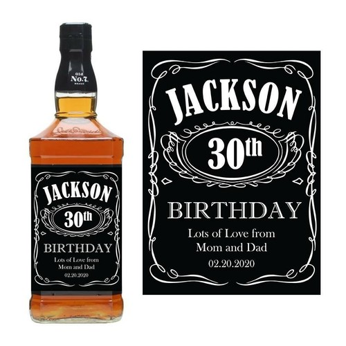 PERSONALISIERTER NAME JD ETIKETT SCHWARZE WHISKEYFLASCHE GEBURTSTAG BOURBON - Bild 1 von 2