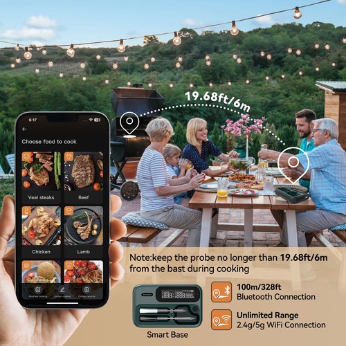 Wireless Cooking BBQ Thermometer Food Barbecue Rotisserie Grill 2.4G/5G WiFi - Picture 3 of 24
