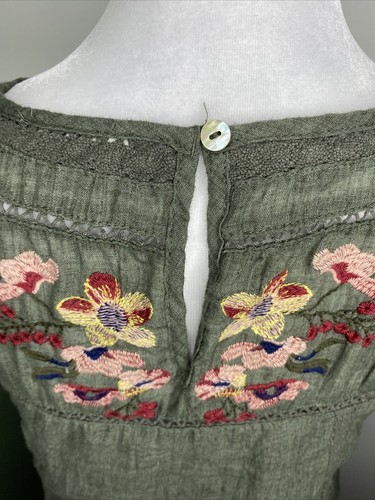 Umgee S Floral Embroidered Green Short Sleeve Boho Dress - Picture 6 of 11