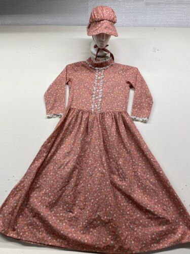 scarlet darkness peach orange Floral Prairie cosplay dress and bonnet 10/11 EUC