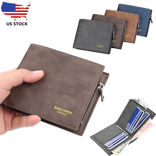 Cartera de cuero para hombre plegable con cremallera monedero porta tarjetas de crédito monedero - Imagen 2 de 15