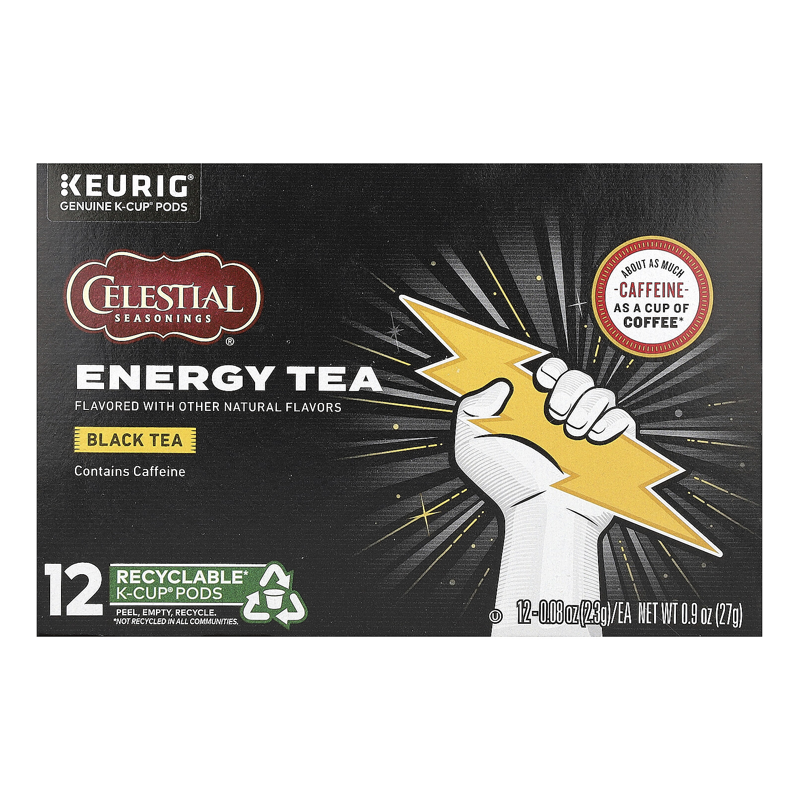 Energy Tea, Черный чай, 12 капсул K-Cup, 0,9 унции (27 г)