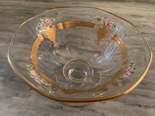 VINTAGE FOOTED CANDY DISH WITH HAND PAINTED FLOWERS AND URNS FENTON? - Picture 3 of 6