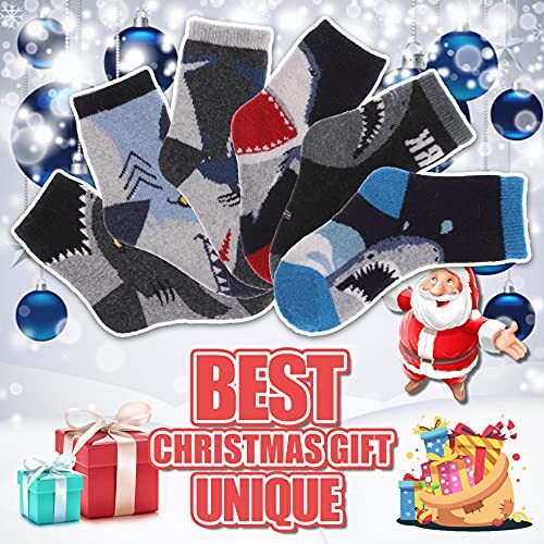 Kids Merino Wool Hiking Socks for Boys Girls Toddlers 8-12 Years 6 Pairs Shark - Picture 6 of 6