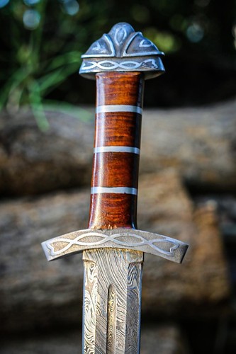 Custom Handmade Real Damascus Steel Sword With Engraved Scabbard Double Edged - Picture 2 of 6