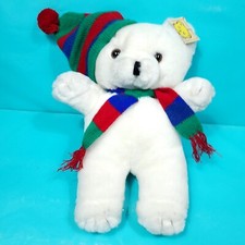 Christmas Teddy Bear Stuffed Plush White Green Red Blue Scarf Hat 12"
