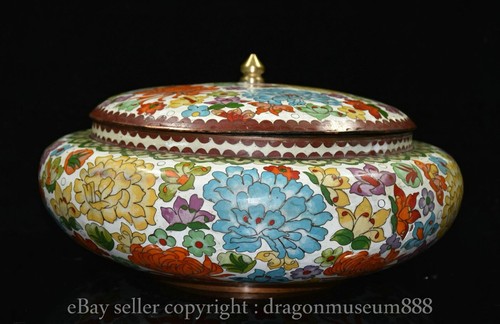 Ancien pot pot pot couvercle fleur mode lotus cloisonné cuivre violet chinois 12,0"