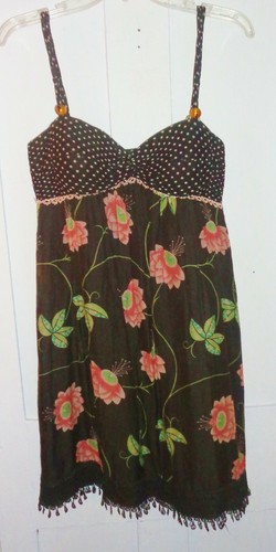 Cynthia Steffe Brown Pink Floral Polka Dot Beaded Lace Silk Tunic Dress 8