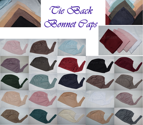 New Ladies Tie Back Bonnet Cap Under Scarf Hat Hijab Headscarf Stretchy Chemo - 第 1/62 張圖片