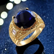 Blue Sapphire With 925 Sterling Silver Gold Plated Ring For Men's #AL354