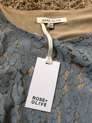 NWT Rose & Olive Dusty Blue Tan Lace Easter Spring Top - Picture 2 of 3