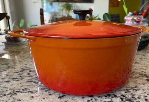 Vintage Cousances Orange Flamme Emaille Gusseisen Dutch Oven 24 le Crueset 4 Quart - Bild 2 von 19