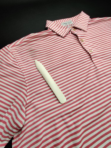 Peter Millar Summer Comfort Men's Medium Pink/White Striped Logo Golf Polo Shirt - Picture 8 of 12