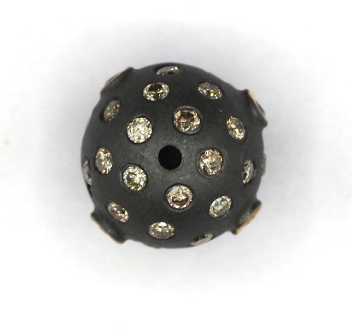 12mm Round Pave Diamond Beads 925 Silver Handmade Diamond Findings 14K Gold Bead - Picture 9 of 12