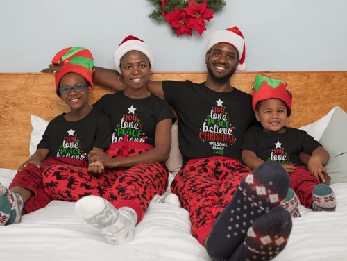 NEW! Christmas Crew Family CUSTOM NAME Matching T-shirts Adult Kids Baby Sizes - Picture 2 of 9