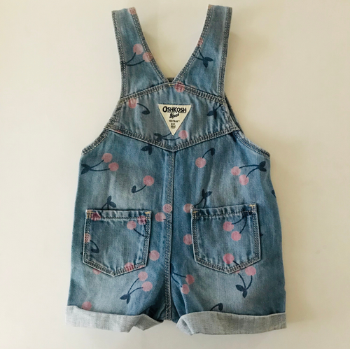 Oshkosh B'gosh Baby Girl 6-9 Months Cherry Print Denim Shortalls Overalls Blue - 第 2/2 張圖片