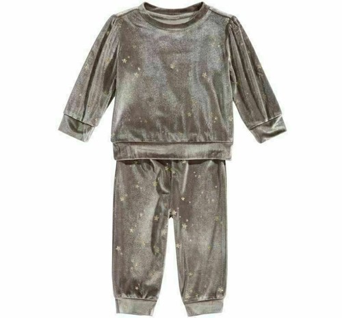 First Impressions Baby Girls 2 Pc. Glitter Velour Sweatshirt & Pants - Picture 3 of 4
