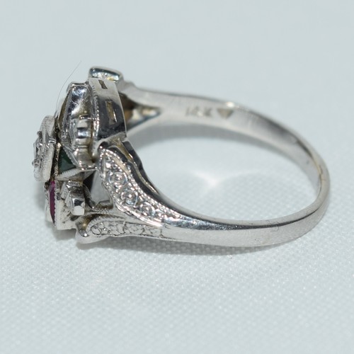14k White Gold Order of the Eastern Star Masonic Diamond & Multi Gemstone Ring - Picture 7 of 14