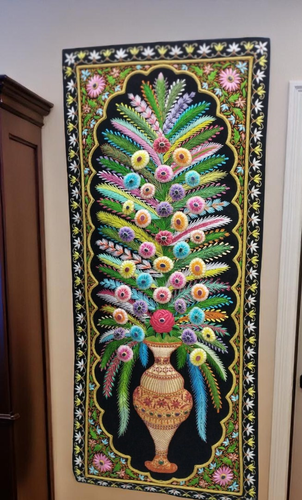 Tapiz de terciopelo floral de lujo de 7x3' bordado arte de pared Zardozi para decoración de hoteles - Imagen 6 de 6
