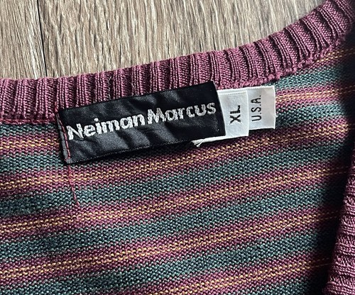 Vintage Neiman Marcus Sweater Vest Mens XL Purple Green Brown Knit Made USA - Picture 2 of 6