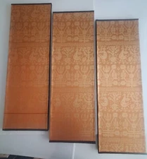 Three 12”x36” Japanese Obi sash pieces glued to canvas art frames wall decor