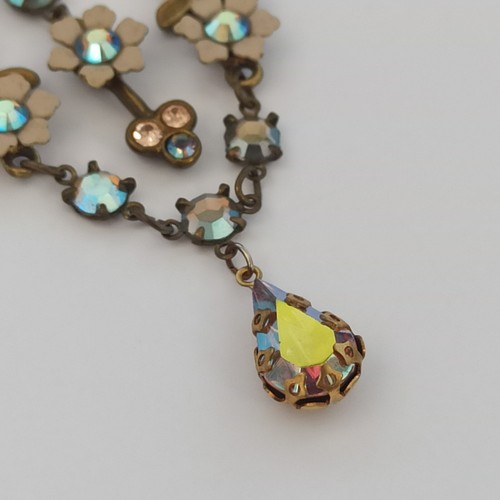 Michal Negrin Necklace Pastel Romantic Victorian Revival AB Crystals Enamel VTG - Picture 7 of 17