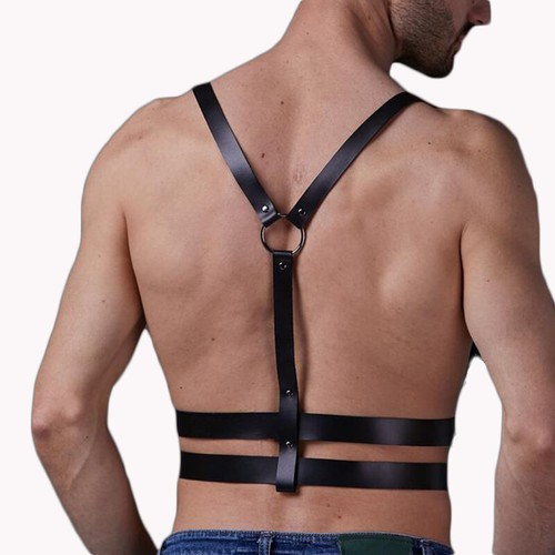 Sexy Mens Punk Leather Chest Harness Strap Belts Fetish Bondage Garters Clubwear - Picture 5 of 9