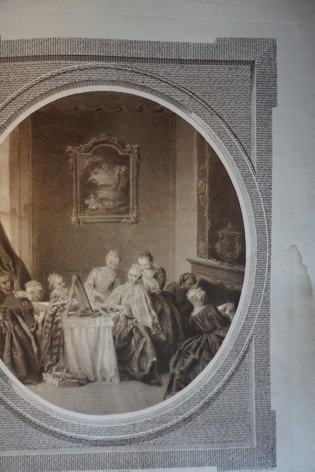 PATER (1695-1736) GRAVURE XIX° FEMME TOILETTE MODE MARIE ANTOINETTE  SCENE GENRE - Photo 3/4