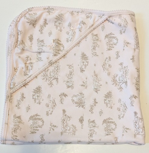 Infant Hooded Blanket Light Pink Tan Rabbits Picnic Garden Cotton 9 Mos. - Picture 3 of 9