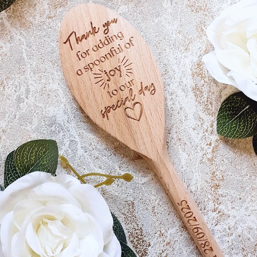 Hochzeit Gastgeschenk Design personalisiert graviert Holzlöffel 20 cm 30 cm 35 cm - Bild 2 von 3