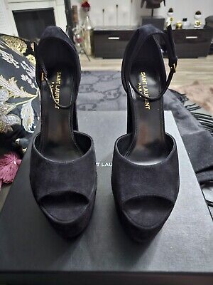 SAINT LAURENT $1150 JODIE Black Platform Sandals Velvet Peep SAINT LAURENT $1150 JODIE Black Platform Sandals Velvet Peep