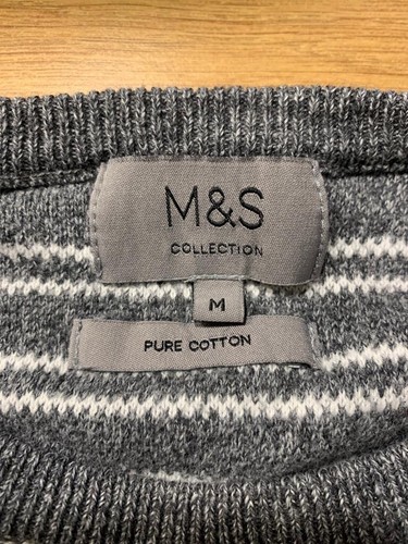 Jersey a Rayas Gris Blanco Gris Algodón Puro Colección M&S Para Hombre Talla Mediana - Imagen 4 de 7