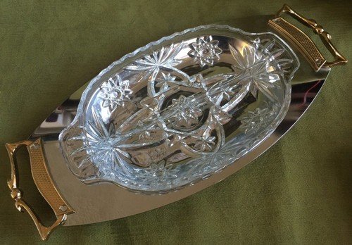  Plato de pepinillo Mid-Century Kromex Relish precortado "Estrella de David" con soporte de metal  - Imagen 1 de 6