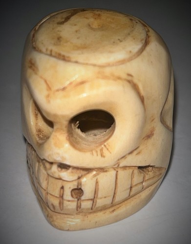 Vintage Antique Hand carved skull rosary type tribal bead. Measures 1.25" - Picture 5 of 22