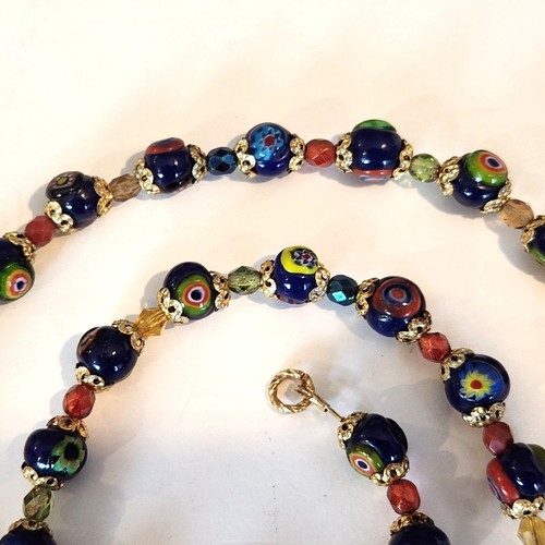 Gargantilla collar vintage de cuentas de vidrio de Murano millefleur 19" Art Deco veneciano - Imagen 7 de 8