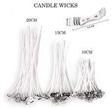 PRE WAXED CANDLE WICKS WITH SUSTAINERS LONG TABBED FOR CANDLE MAKING CRAFT