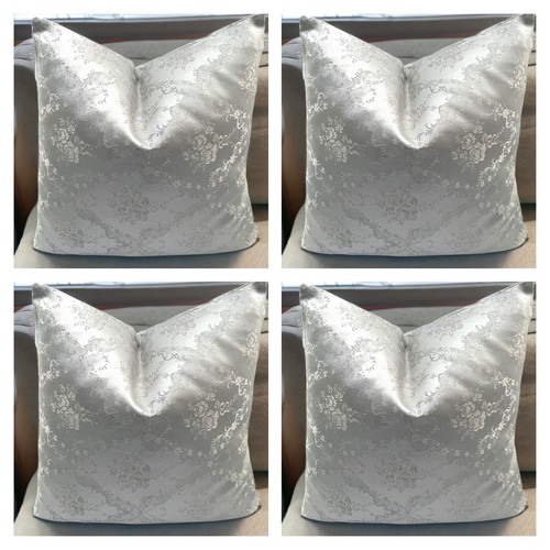 Cushion Cover Silver Shiny Glittery Set of 4 Floral 18x18" 45x45 Cm Decorative - Picture 9 of 10