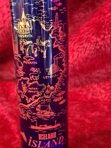 Vintage Iceland Island Souvenir Cobalt Blue Gold Vase Travel Sites RARE - Picture 8 of 9